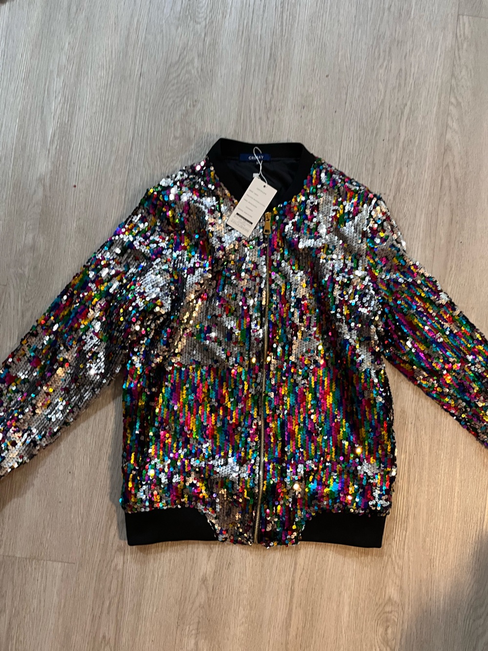 Cresay Rainbow Sequin Bomber Jacket Medium